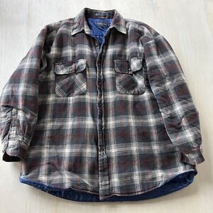 Y2K Outdoor Exchange Shirt Jacket Mens XL Brown Plaid Quilted Flannel Workwear